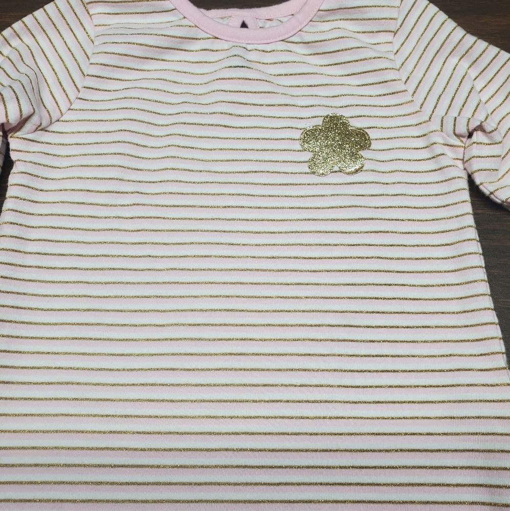 Pink and gold striped ruffle sleeve top